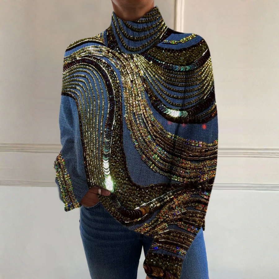 Natalie - Luxury beaded knit turtleneck sweater