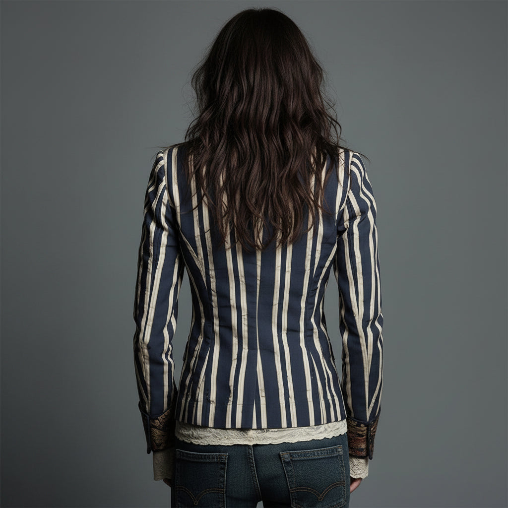 Bohemian Artisan Mixed-Print Striped Blazer