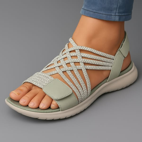 Carol | Orthopedic Flat Sandals with Strappy Upper and Hook and Loop Closure