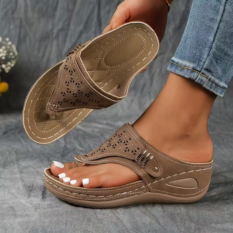Carol | Orthopedic Wedge Sandals with Perforated Upper and Buckle Detail
