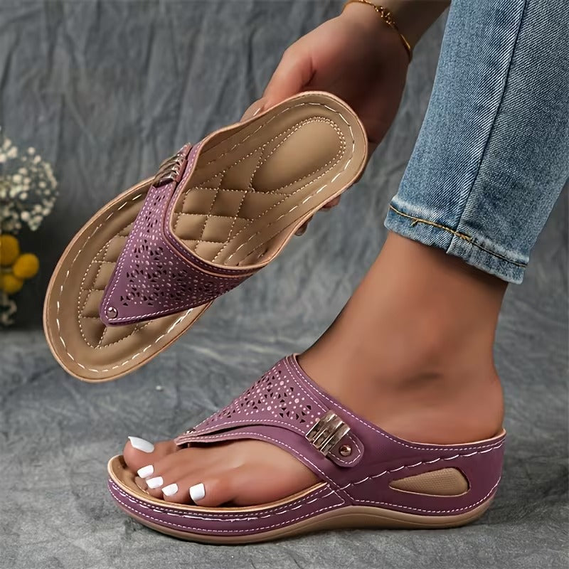 Carol | Orthopedic Wedge Sandals with Perforated Upper and Buckle Detail