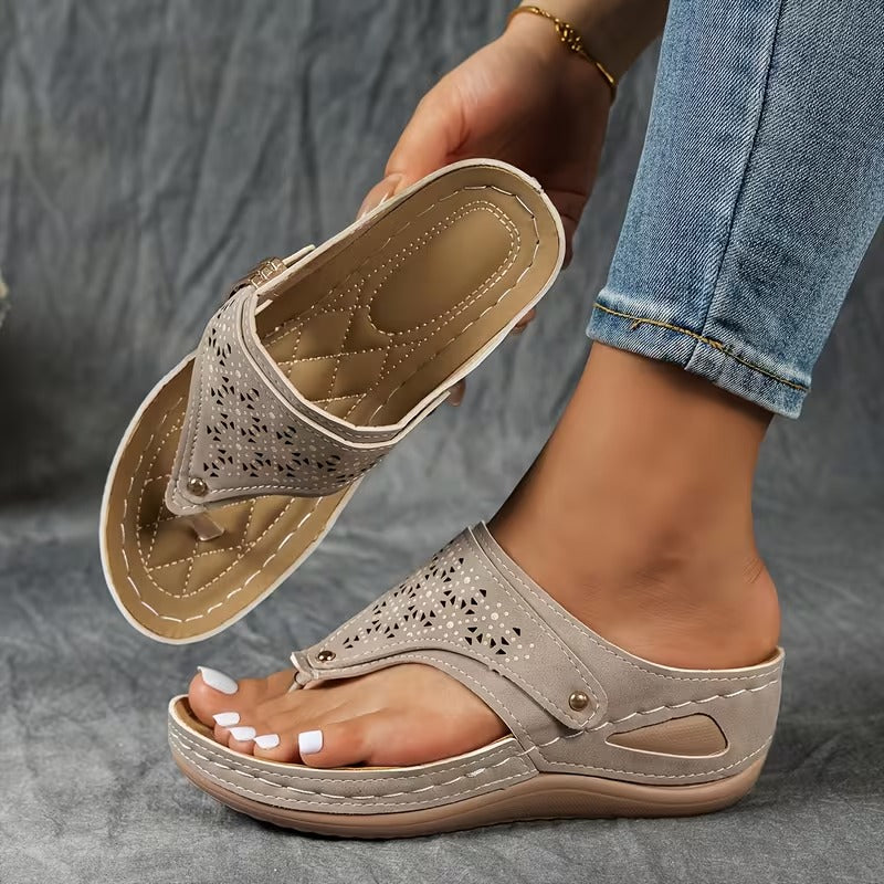 Carol | Orthopedic Wedge Sandals with Perforated Upper and Buckle Detail