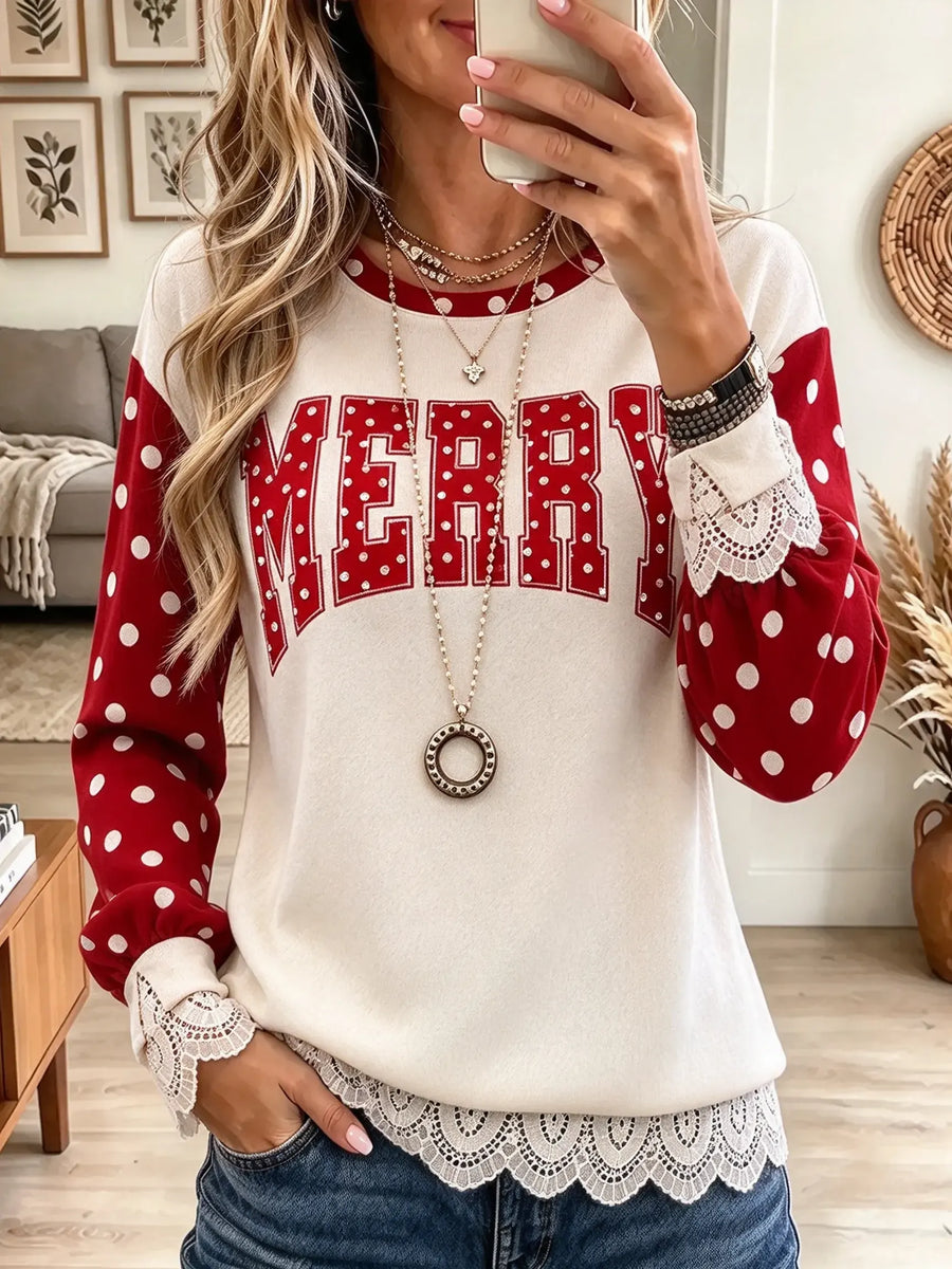 Women's Christmas Polka Dot Lace Sweatshirt