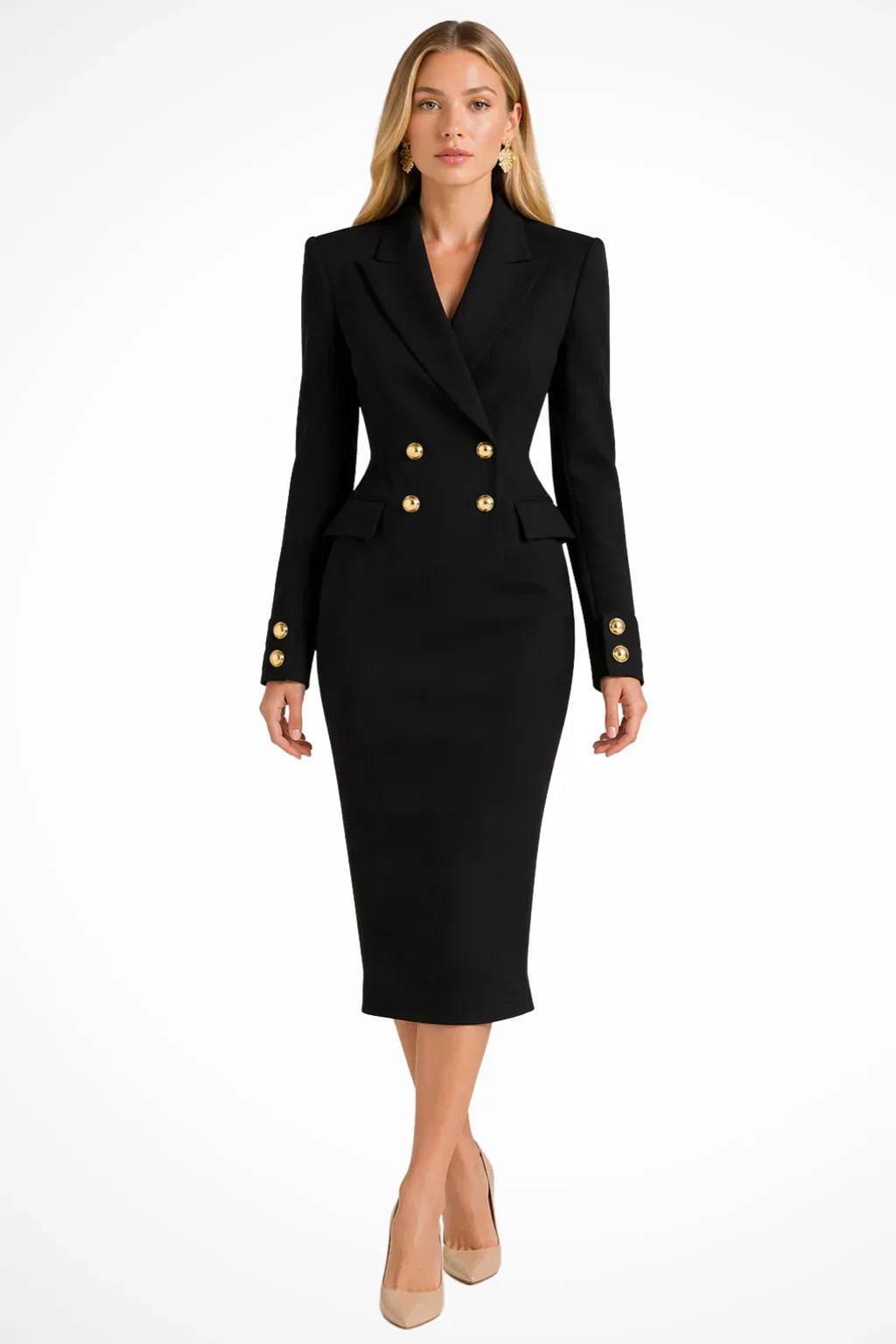 Roberta | Women's Longline Blazer Occasion Midi Dress with Double Breasted Closure and Buttons