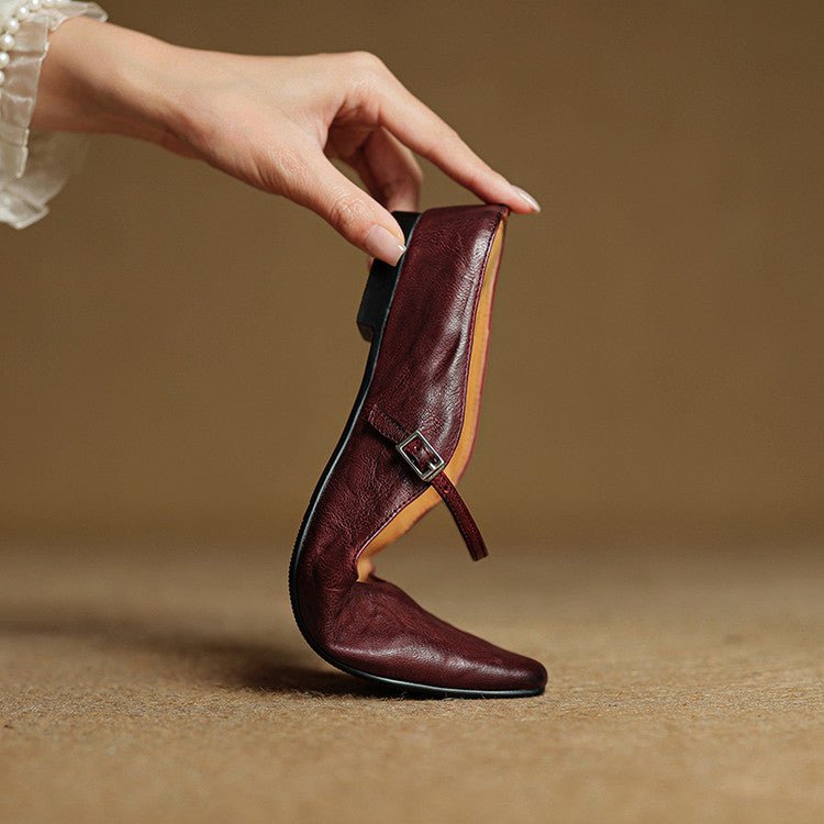 Layla | Women's Pointed-Toe Mary Jane Buckle-Strap Leather Mule Flats