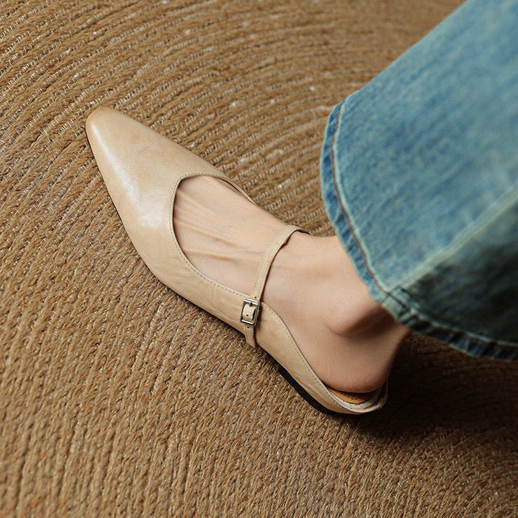 Layla | Women's Pointed-Toe Mary Jane Buckle-Strap Leather Mule Flats