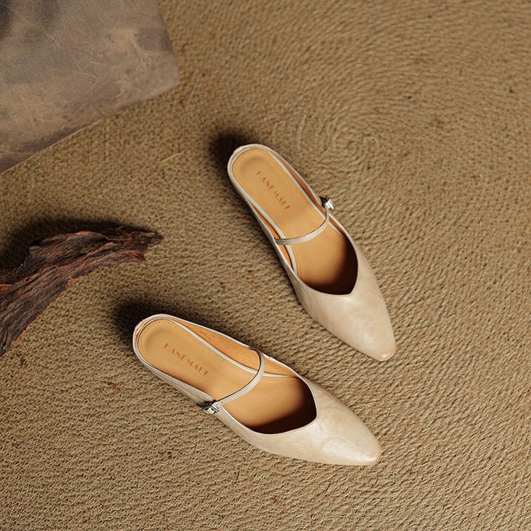 Layla | Women's Pointed-Toe Mary Jane Buckle-Strap Leather Mule Flats