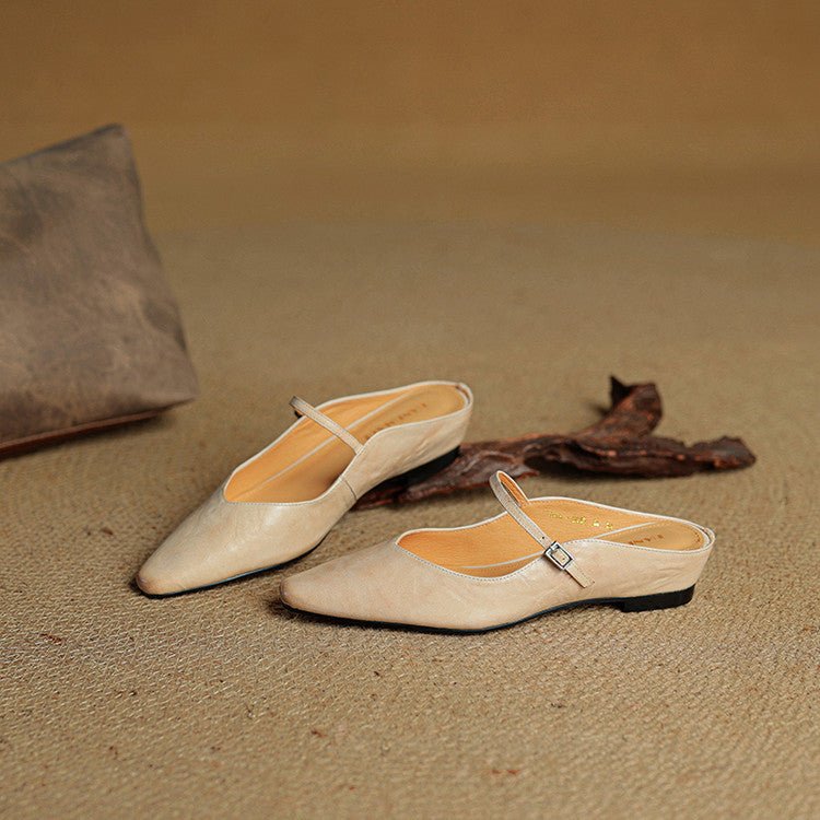 Layla | Women's Pointed-Toe Mary Jane Buckle-Strap Leather Mule Flats